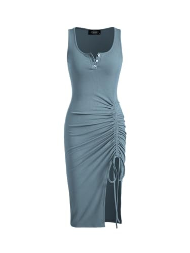 CIDER Rib Button Drawstring Midi Dress: Sky Blue, M | Amazon (US)