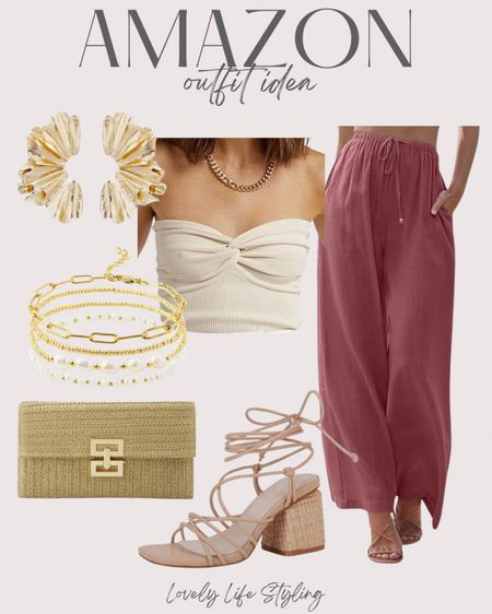 Amazon vacation outfit 
Linen wide leg pants
Tube top
Summer outfit 
Spring outfit 
Gold jewelry
Rattan clutch 
Strappy sandals


#LTKfindsunder50 #LTKstyletip #LTKfindsunder100