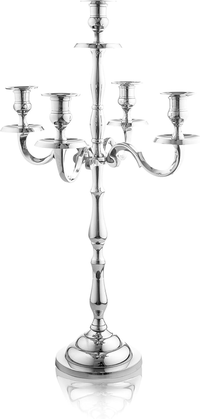 Amazon.com: Klikel Heritage 16 Inch Silver 5 Candle Candelabra - Classic Elegant Design - Wedding... | Amazon (US)