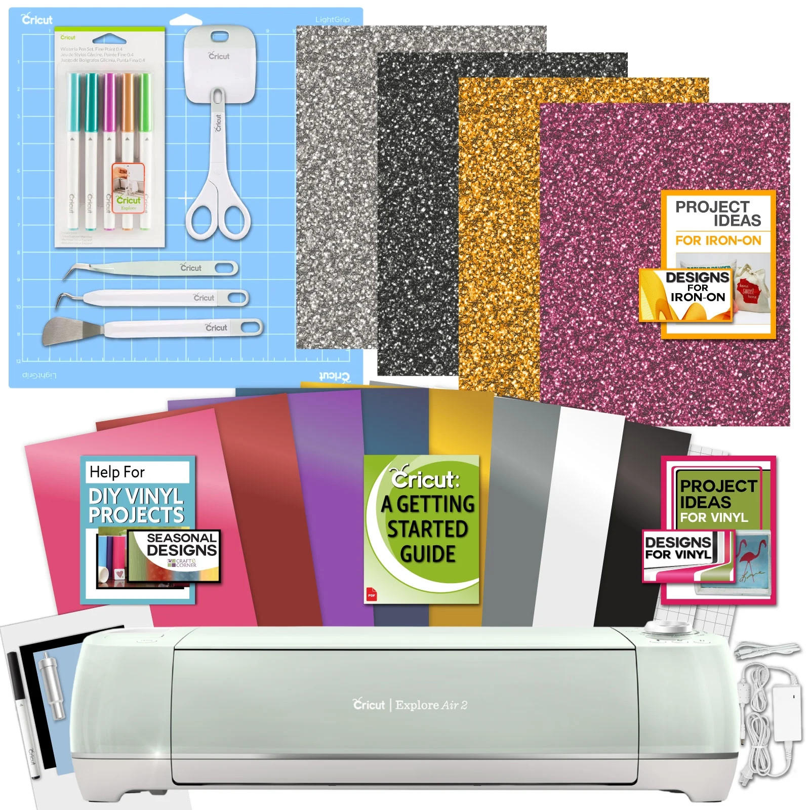 Cricut Explore Air 2 Machine Bundle Iron On Vinyl Pack Tools Pen Design Guide, Mint - Walmart.com | Walmart (US)