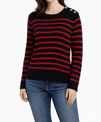 Womens Sweater Lauren Ralph Lauren Cable Knit Petite L  Striped Preppy | eBay US