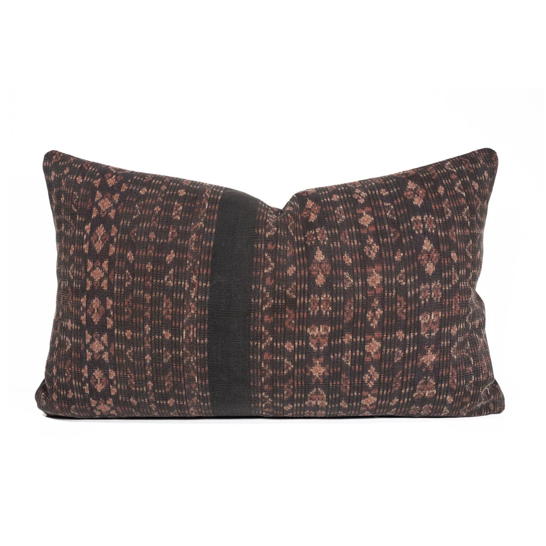 Black Rust Vintage Ikat Pillow Cover 12x19, Indonesian Traditional Ikat, Brown Natural Dye Ikat -... | Etsy (US)