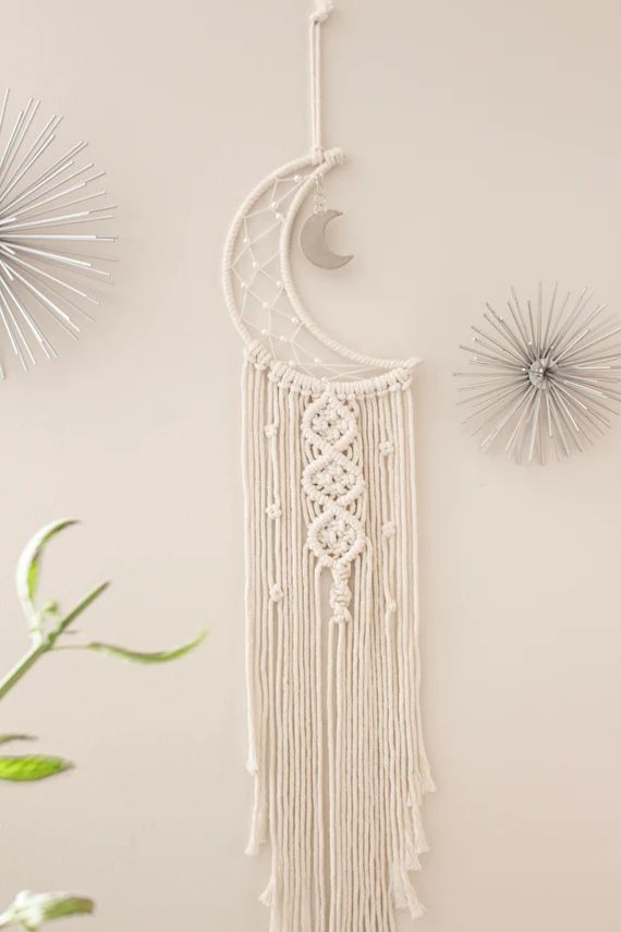 Luna Crescent Moon Long Cotton Macrame Wall Hanging Moon Tapestry | Etsy (US)