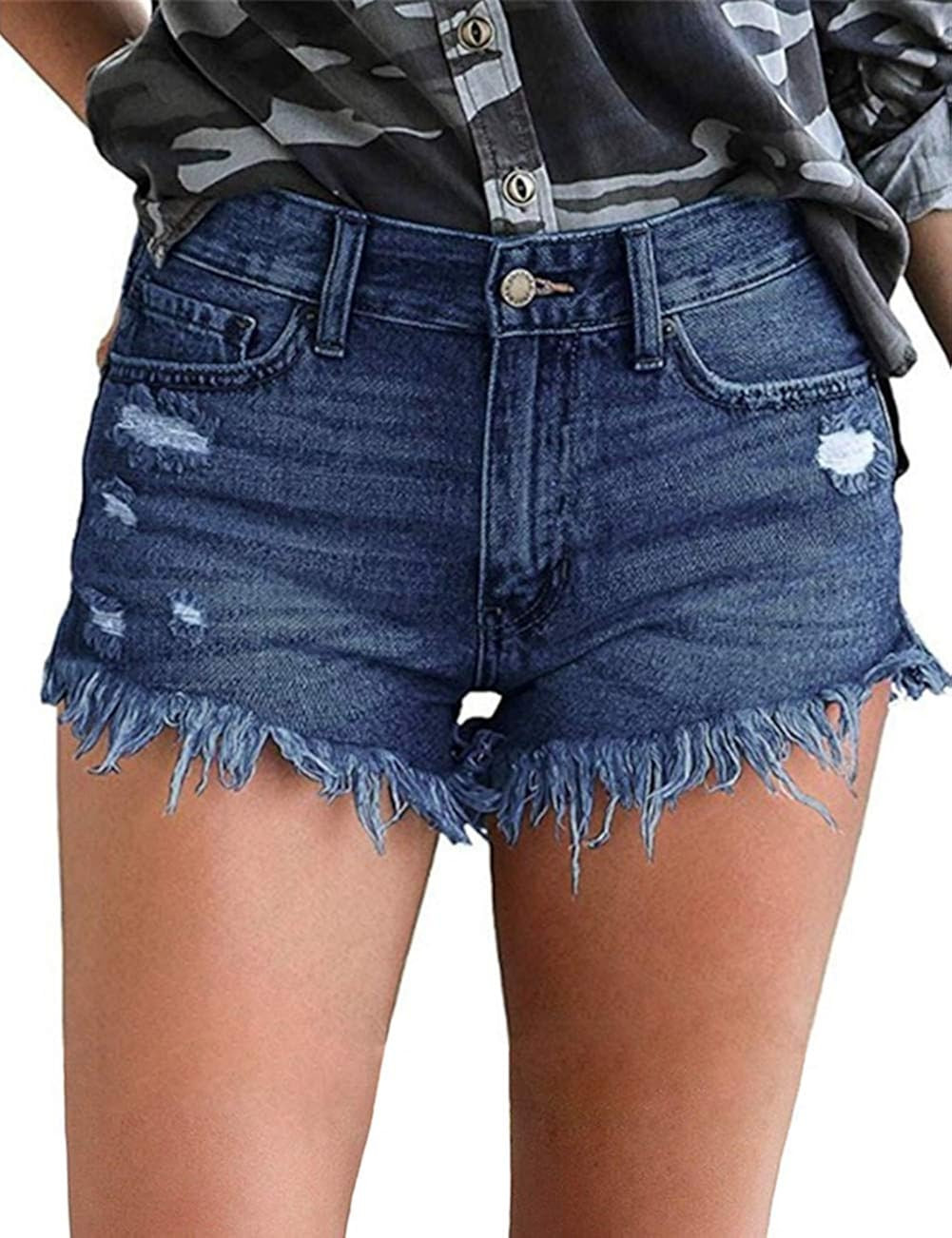 MODARANI Cut Off Denim Shorts for Women Frayed Distressed Jean Short Cute Mid Rise Ripped Hot Sho... | Amazon (US)