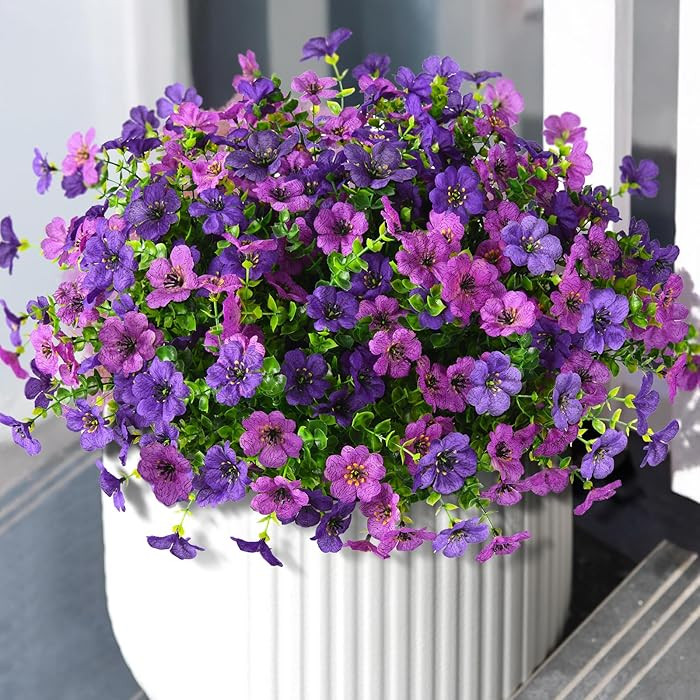 Artificial Flowers Faux Plants Outdoor Fake Flowers Spring Decor,12 Bundles Realistic Plastic Pla... | Amazon (US)