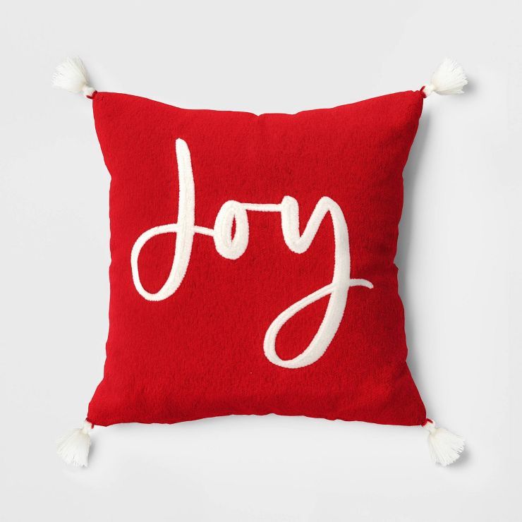 'Joy' Embroidered Boucle Square Christmas Throw Pillow - Threshold™ | Target