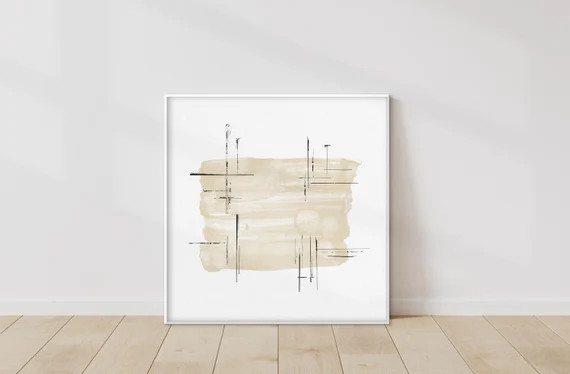 Modern Beige Square Print, Brown Abstract Art Print, Modern Painting Printable, Black and Beige M... | Etsy (US)