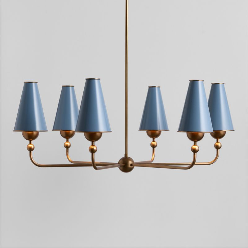 Everton Brass Round Chandelier Light with Light Blue Metal Shades | Crate & Barrel