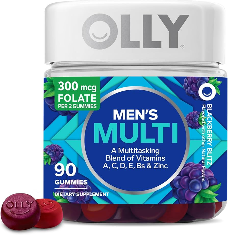 OLLY Men's Multivitamin Gummy, Vitamins A, C, D, E, B, Zinc, Blackberry Flavor, 45 Day Supply - 9... | Amazon (US)
