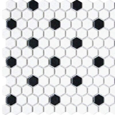 Splash Mosaic Tile Cascade 5-Pack White and Black 11-in x 12-in Glazed Porcelain Hexagon Floor an... | Lowe's
