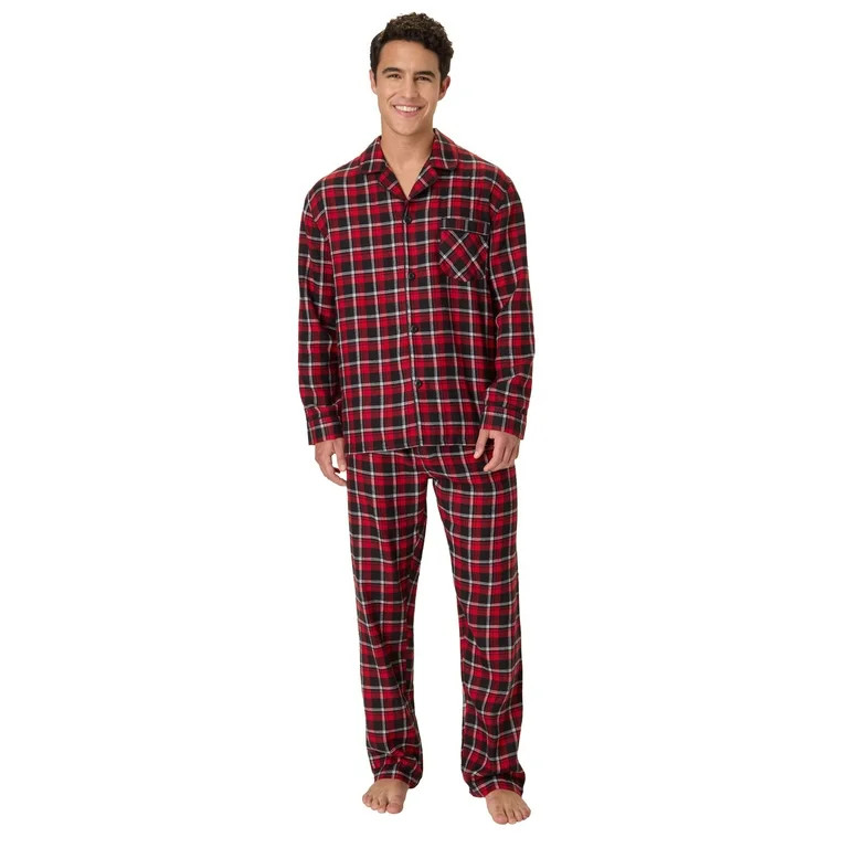 Hanes Men's Flannel Plaid Pajamas Set, 2-Piece, Sizes S-XXL, Red | Walmart (US)