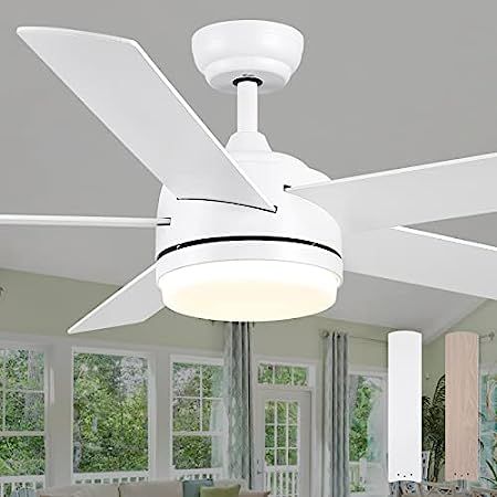 Indoor Ceiling Fan Light Fixtures - FINXIN White Remote LED 52 Ceiling Fans For Bedroom,Living Room, | Amazon (US)