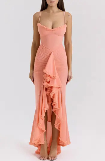 HOUSE OF CB Gabbi Ruffle Mesh High-Low Cocktail Dress | Nordstrom | Nordstrom