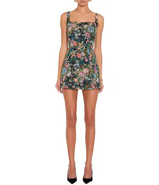 Amanda Uprichard Rhonda Floral Tapestry Jacquard Print Square Neck Skort Romper Dress -  M | Dillard's