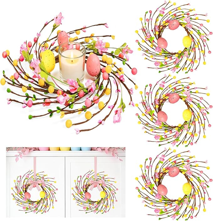 4 Pcs Easter Decorations Small Easter Wreath, 11 Inch Easter Decor Mini Easter Egg Wreaths with F... | Amazon (US)
