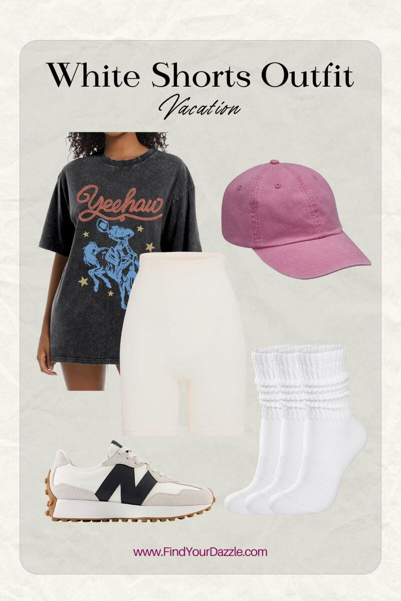 Casual outfit idea with white biker shorts and a graphic tee. 

#LTKootd #LTKfitnessgoals #LTKPetite