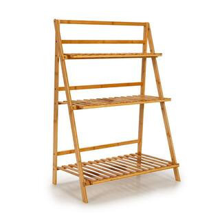 27.5 in. x 15 in. x 37.5 in. Indoor/Outdoor Natural Wood Plant Stand 3-Tier Plant Shelf Display Holder for Balcony | The Home Depot