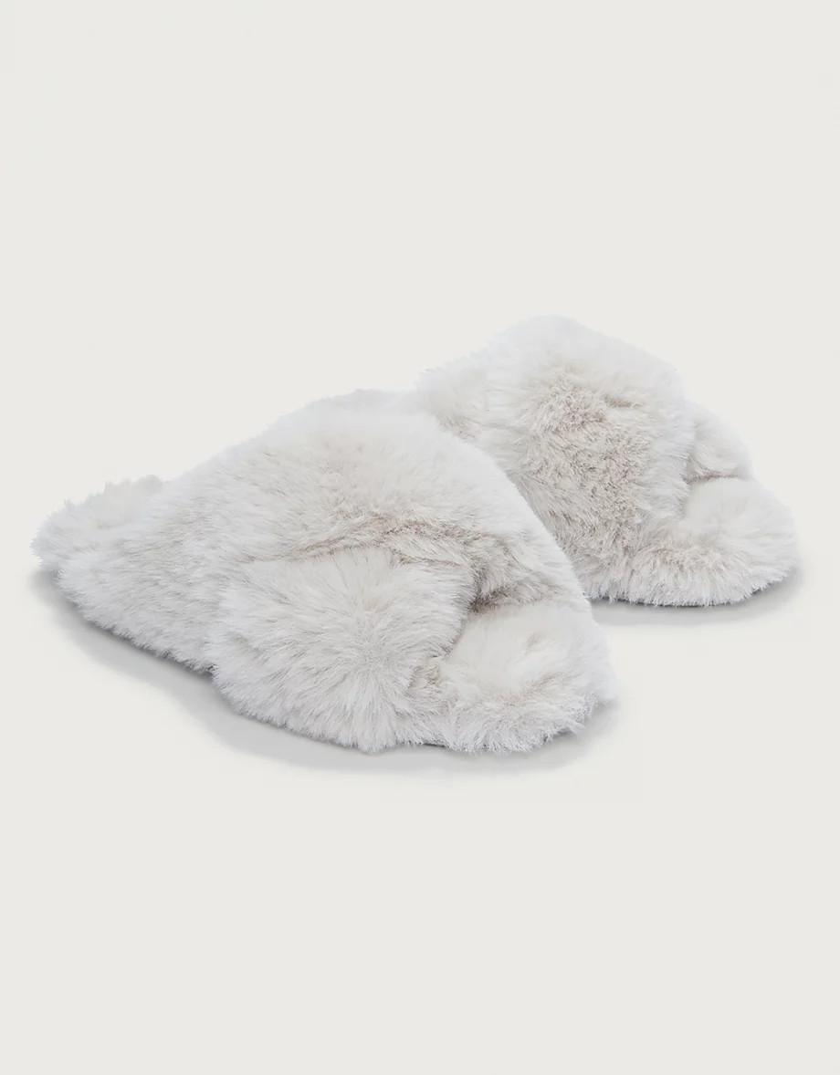 Faux Fur Cross Slider Slippers | The White Company UK & ROW