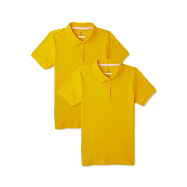 Wonder Nation Girls School Uniform Interlock Short Sleeve Polo Shirt, 2-Pack, Sizes 4-18 | Walmart (US)