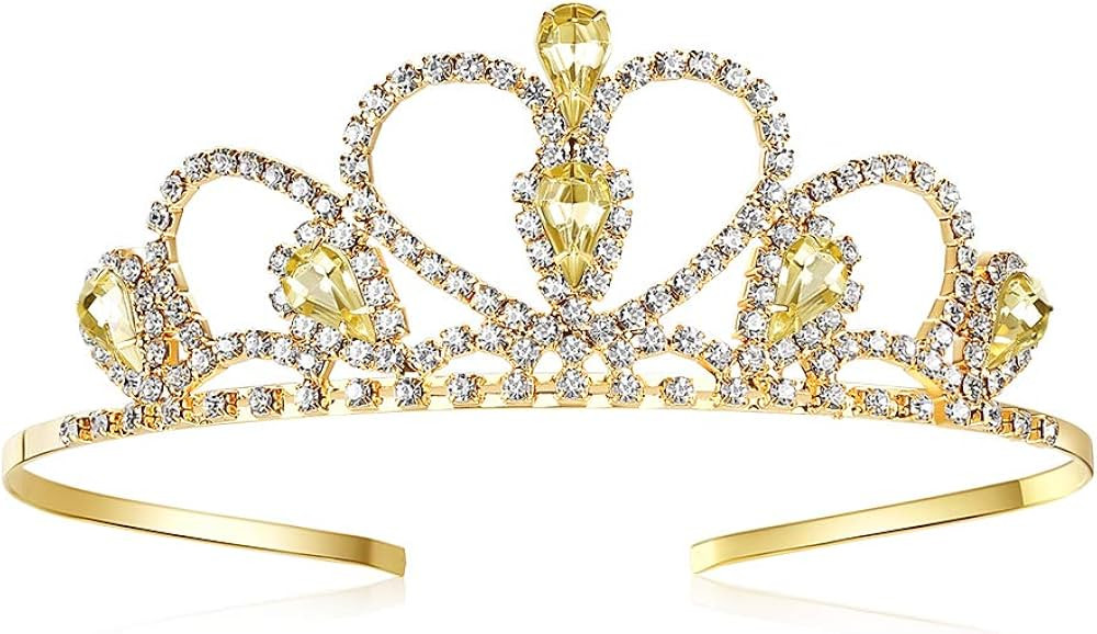 Lovelyshop Yellow Gems Rhinestone Gold Tiara for Little Kid Big Kid Prom Birthday Prinecess Crown | Amazon (US)