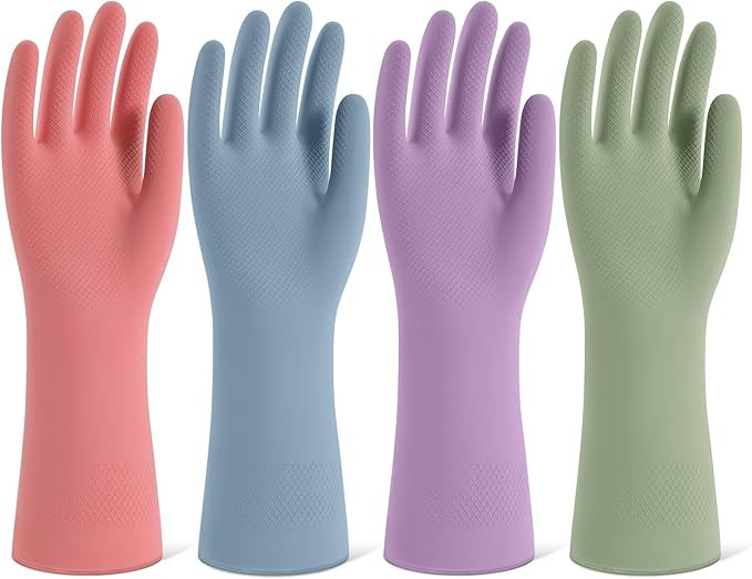 Rubber Cleaning Gloves for Dishwashing, 4 Pairs Reusable Kitchen Gloves for Washing Dishes and Ho... | Amazon (US)