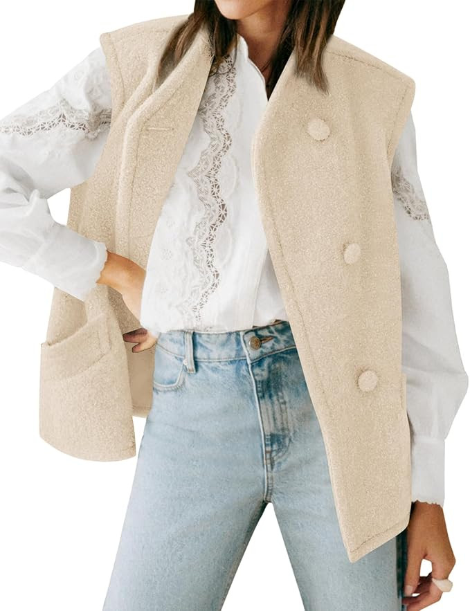 Womens Vest Outerwear 2024 Trendy Fall Winter Casual Button-Down Sleeveless Jacket Vest Tops with... | Amazon (US)