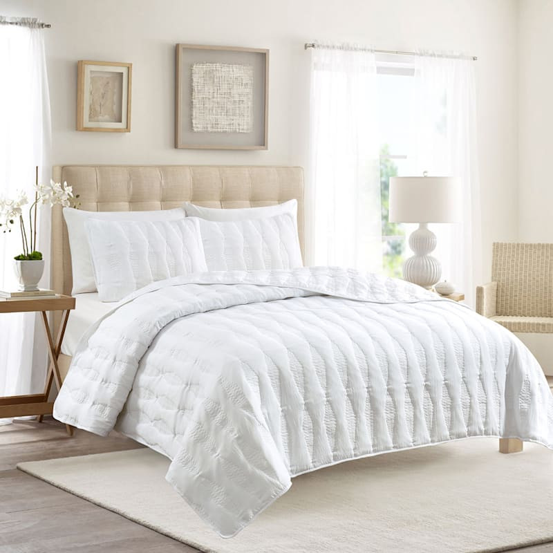 Providence 3-Piece White Embroidered Quilt Set, King | At Home