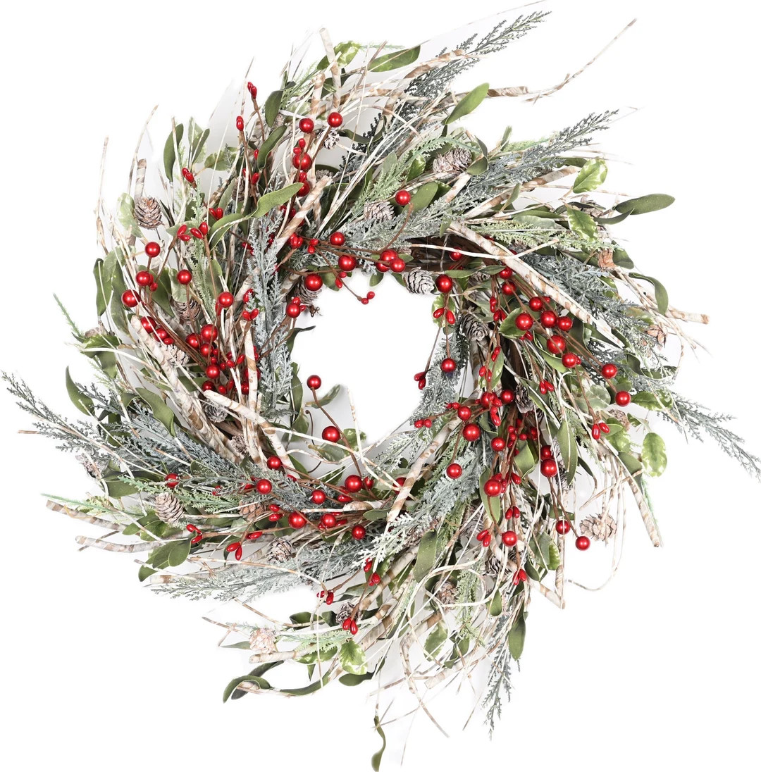 Front Door Wreath Farmhouse Winter Red Berry Wreath Winter Berry Wreath Artificial Birch Branches... | Etsy (US)