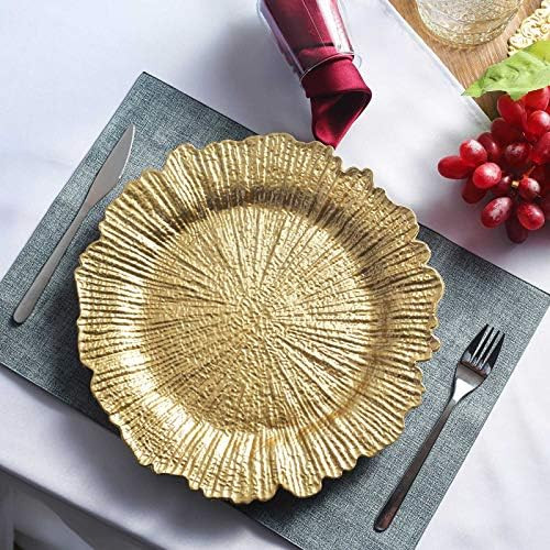 Efavormart 6 Pack 13" Round Gold Plastic Reef Charger Plates Ruffled Rim Dinner Charger Plates For W | Amazon (US)