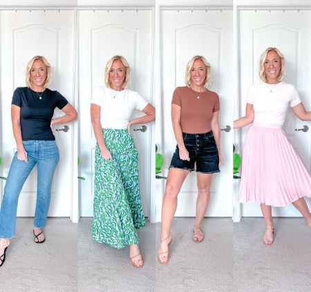 One t-shirt, 4 ways & 4 colors - all in the size medium.
1. Jeans - size 26 & 40% off!
2. Skirt - size XS. (Sold out in this color 😢).
3. Shorts - old but linked similar.
4. Skirt - size medium (fits tts, so I could probably do a small).
• 2-piece set from beginning - size small. 

#LTKfindsunder50 #LTKstyletip #LTKSeasonal