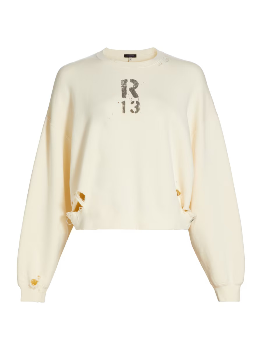Shop R13 Distressed Crewneck Sweatshirt | Saks Fifth Avenue | Saks Fifth Avenue