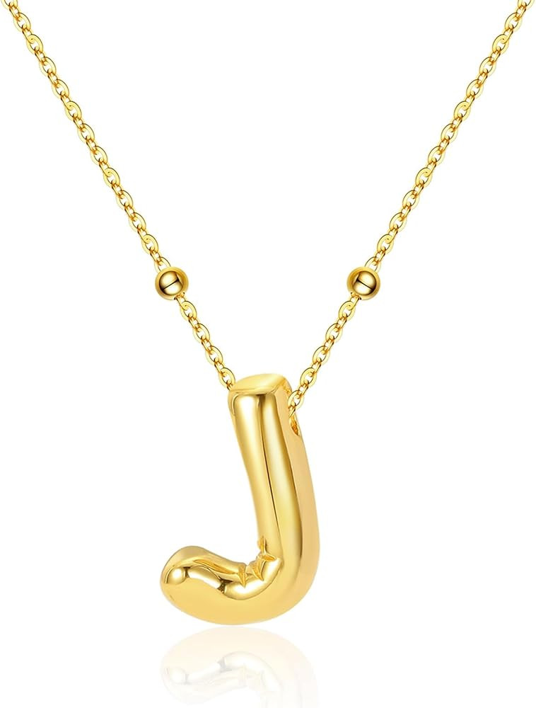Balloon Initial Necklaces for Women Bubble Letter Necklace Gold Chain Pendant Alphabet Necklaces ... | Amazon (US)