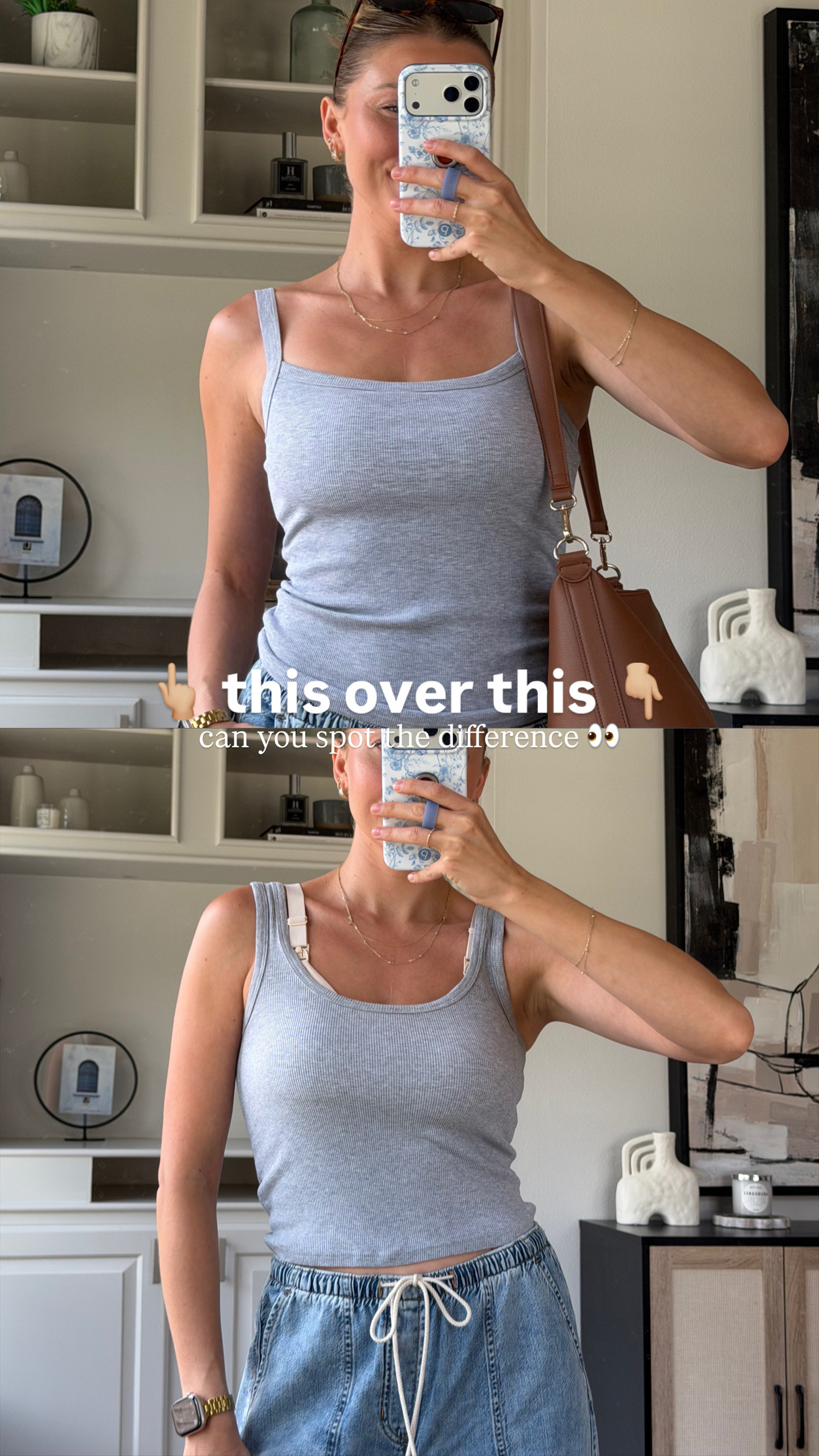 Loving this basic tank with built in bra, so I don't have to worry about thick nursing bra straps! Wearing small
 

 #LTKootd #LTKmomlife