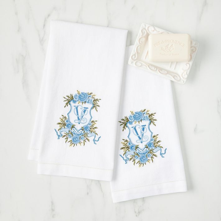 Bespoke Embroidered Crest Guest Towels, Set of 2 | Mark and Graham