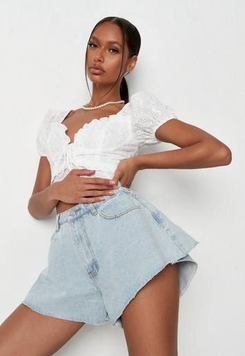 Missguided - Recycled Light Blue Floaty Denim Shorts | Missguided (US & CA)