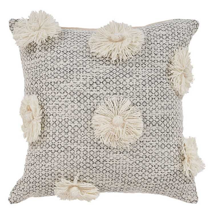 Gray Tassel Flower Pillow | Kirkland's Home