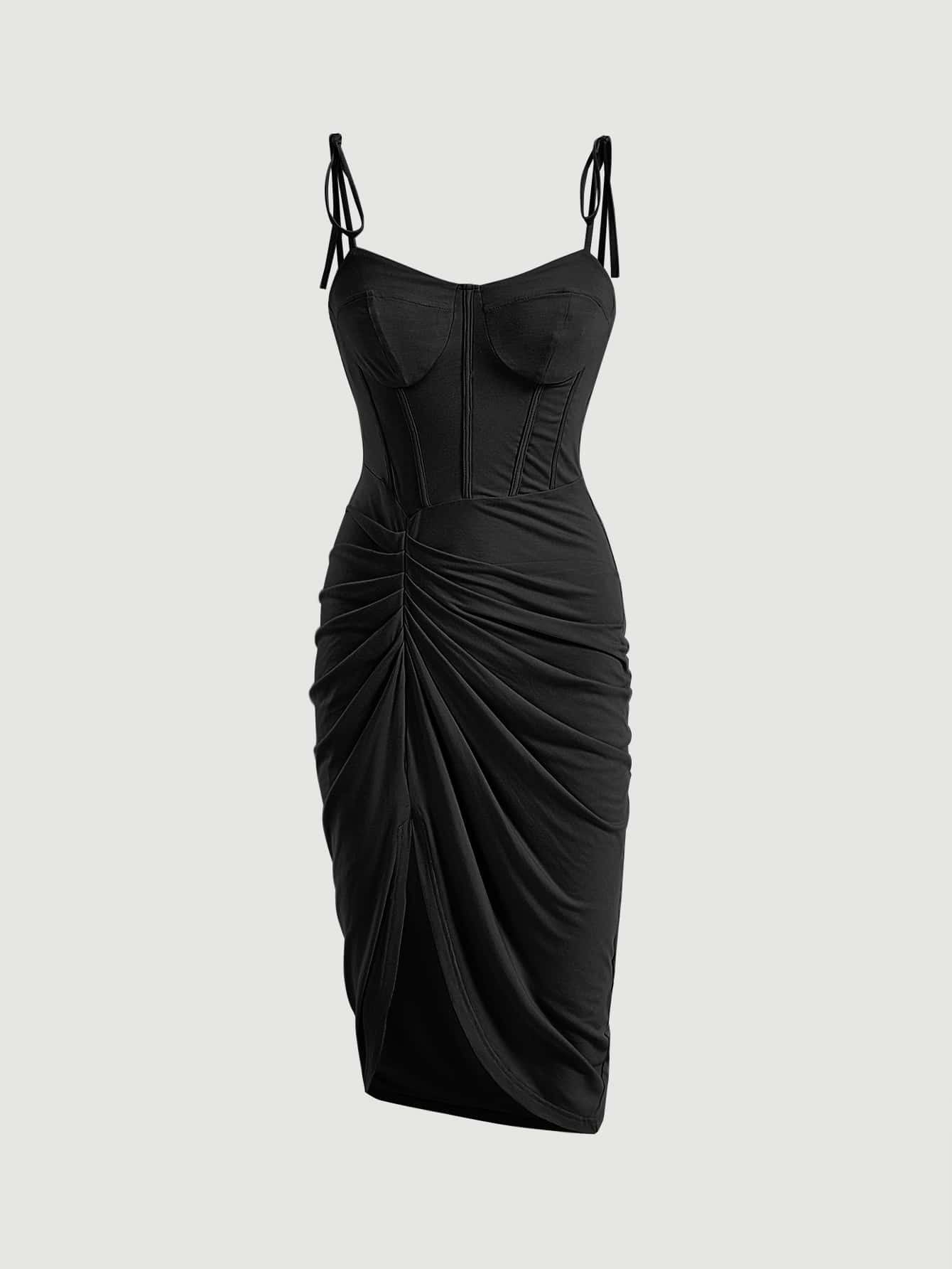 SHEIN Privé Solid Ruched Bustier Cami Dress | SHEIN