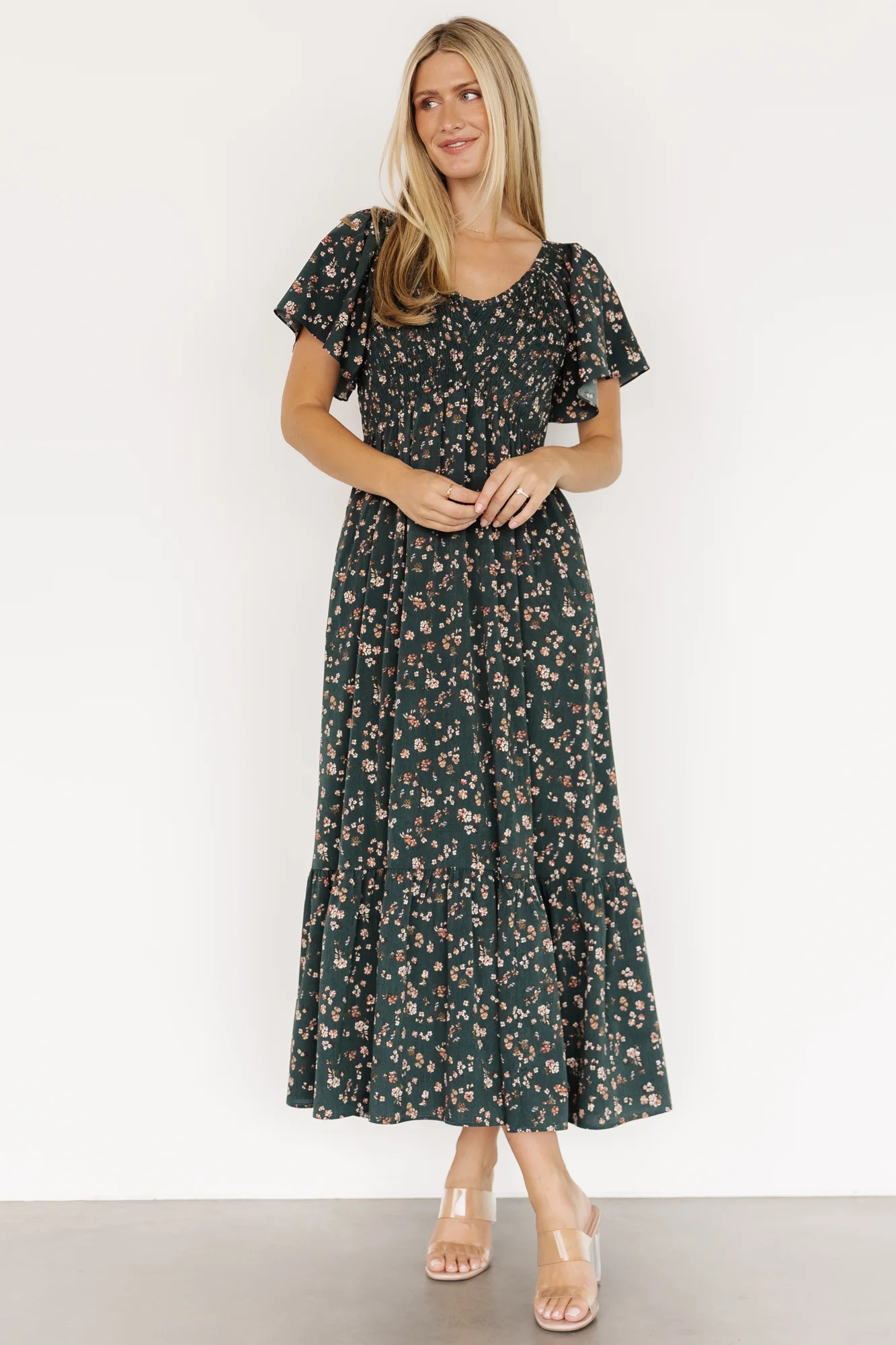 Jerah Smocked Dress | Deep Jade Floral | Baltic Born
