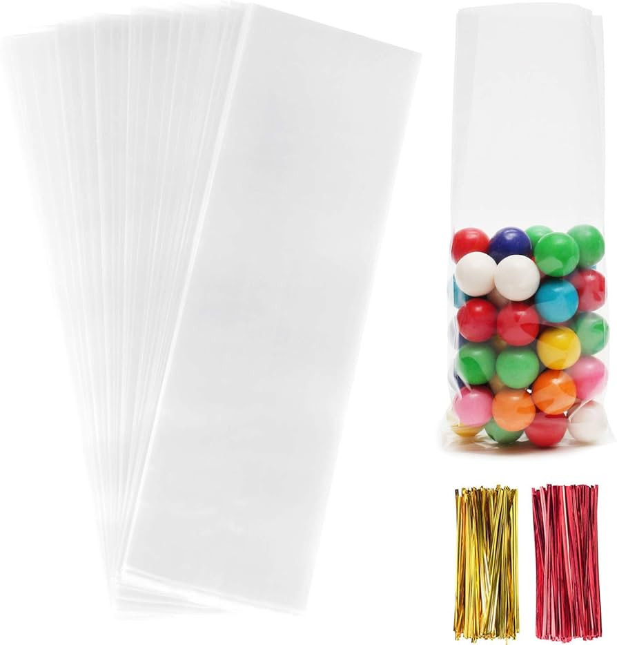 Morepack Cellophane Treat Bags,200 Pcs 3x11 Inches Clear Pretzel Bags,Cello Bags with Twist Ties ... | Amazon (US)