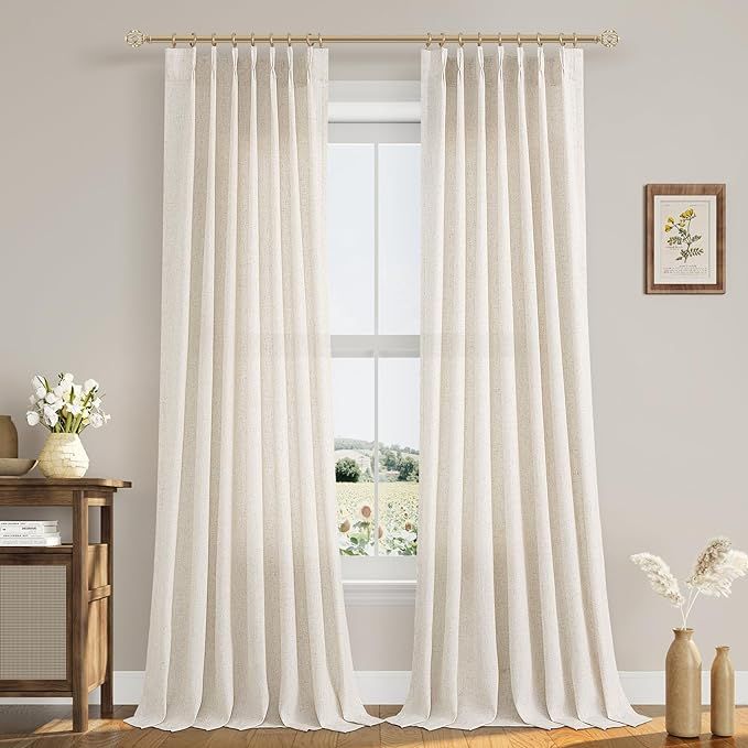 102 Inch Long Curtains Pinch Pleat Linen Curtains for Living Room 2 Panels Set Natural Cream Semi... | Amazon (US)