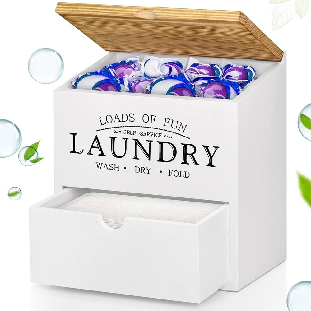 Dryer Sheet Container for Laundry Room Organization, Laundry Pods Container with Lid and Drawer, ... | Amazon (US)