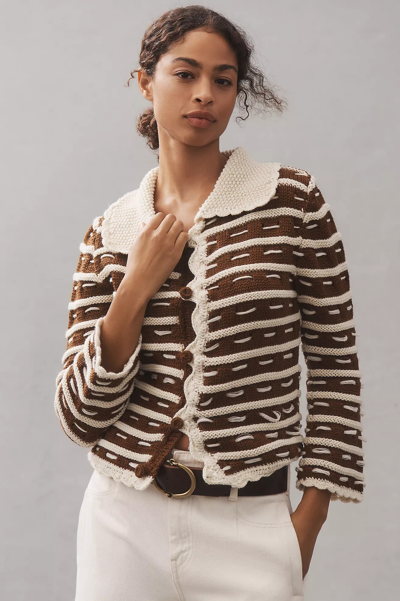Mandinga Scallop Collared Wool Cardigan Sweater | Anthropologie (US)