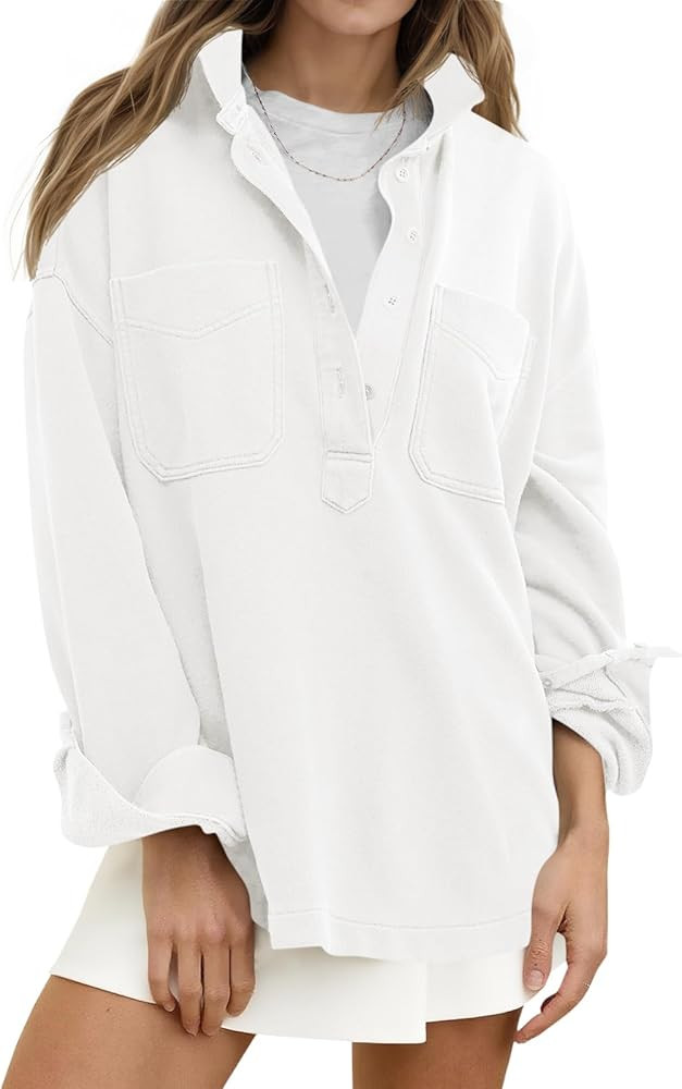 Fisoew Womens Oversized Sweatshirt Casual Long Sleeve Henley V Neck Pullover Tops Fall Outfits Cl... | Amazon (US)