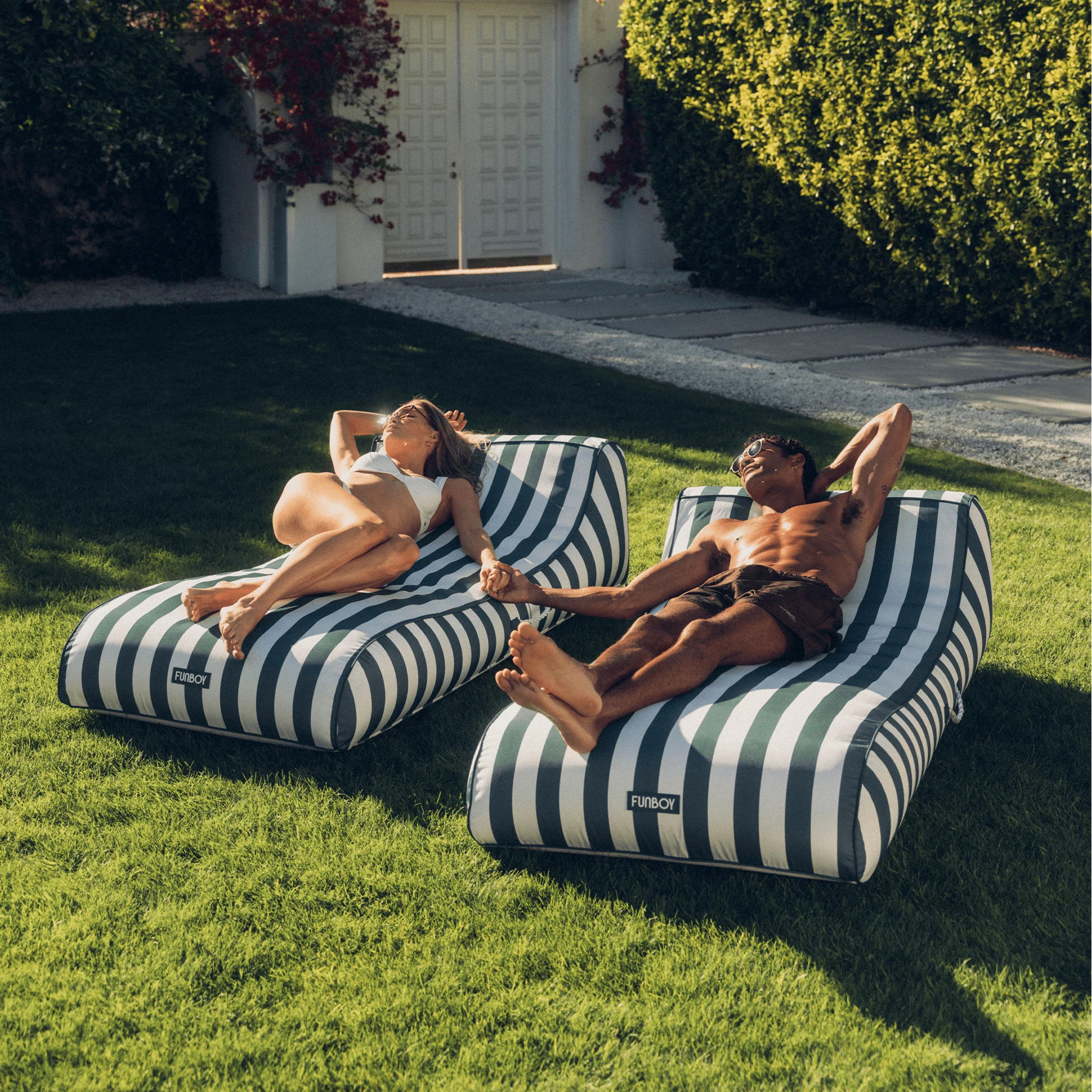 Fabric Sunbd Loungr
                      Green Cabana Stripe, 62" Long | FUNBOY