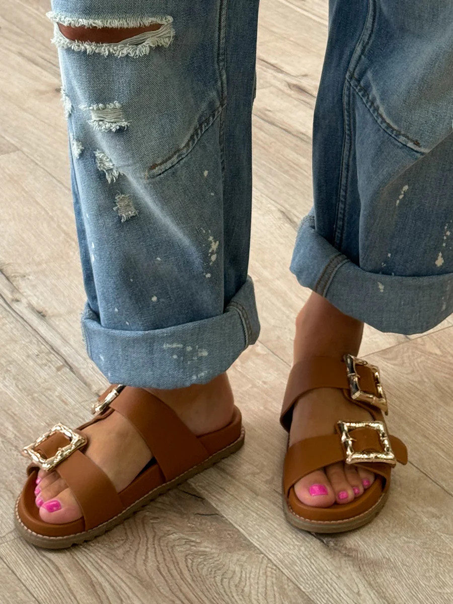 Bamboo Buckle Slides | Camel | Talulah