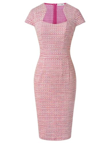 GRACE KARIN tweed pencil work dress in pink