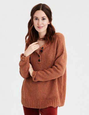 AE Henley Oversized Sweater | American Eagle Outfitters (US & CA)