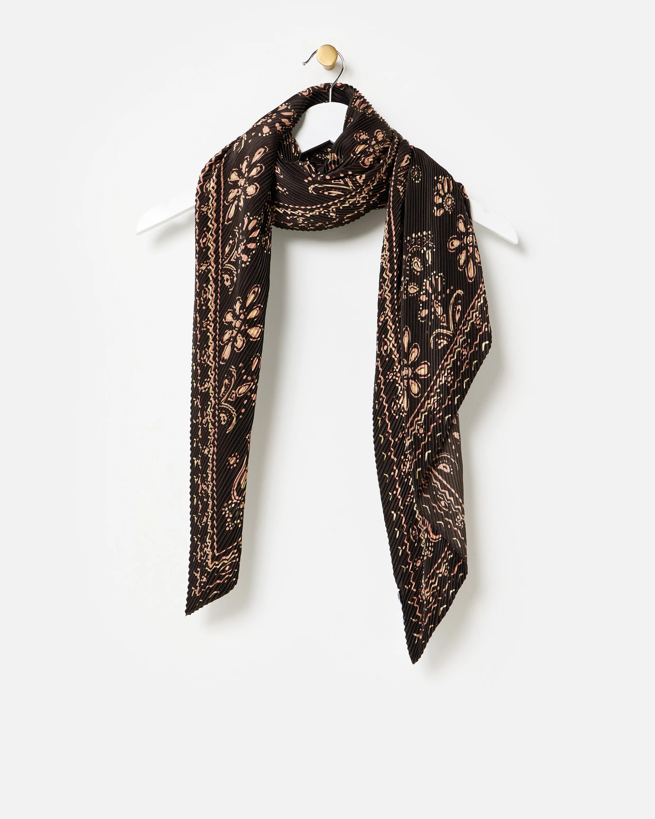 Brown Gold Foil Pleated Bandana Large Square Scarf | Oliver Bonas (Global)