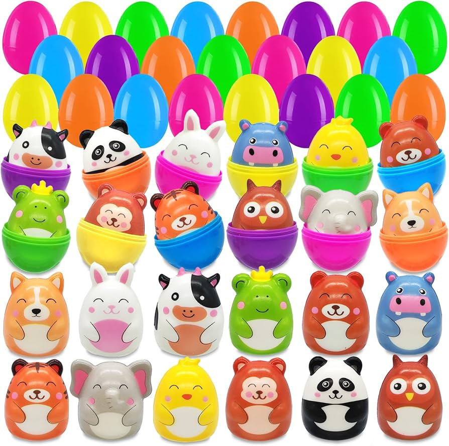 Prefilled Easter Eggs with Squishy Toys - 24 Pack Filled Easter Basket Stuffers Party Favors, Slo... | Amazon (US)