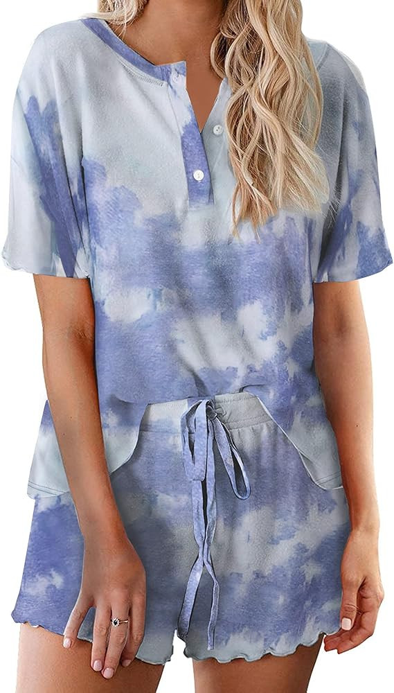 Tie Dye Pajamas Set Womens Loungewear Sleepwear 2 Piece PJ Sets | Amazon (US)